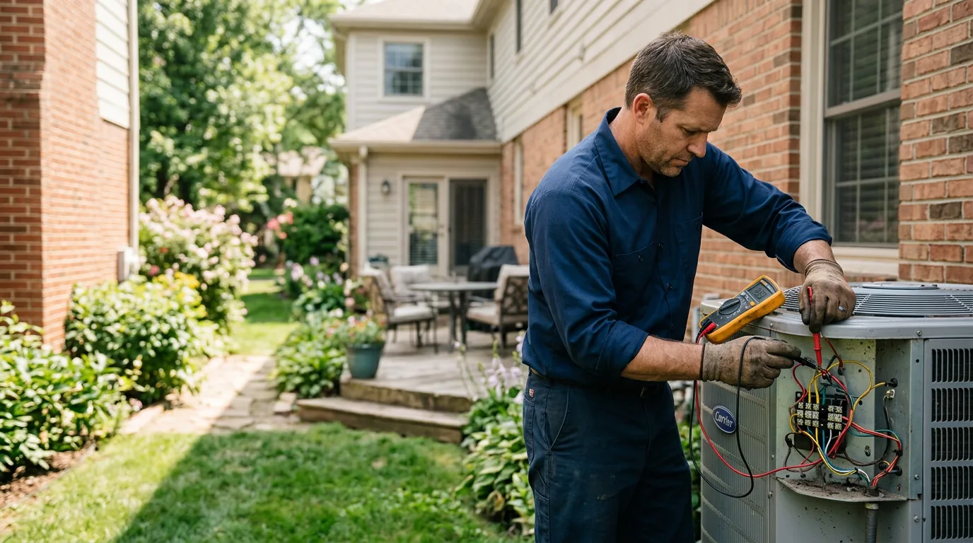 HVAC technician working in a home